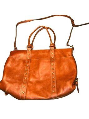 Patricia Nash Orange Leather Tote Bag With Studded Accents & Dual Straps